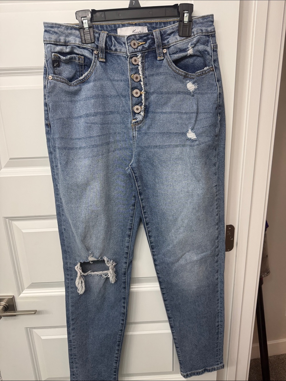 KanCan Distressed Washed Blue High-Rise Button-Fly Skinny Jeans